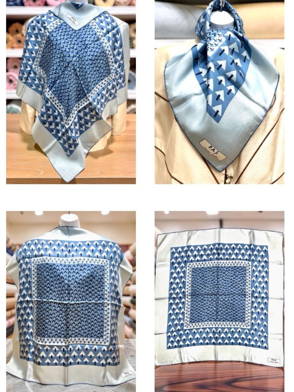 Vgt. Simone Oddou P.A.S 100% Silk Scarf 31" teal gray blue arrows printed (5)